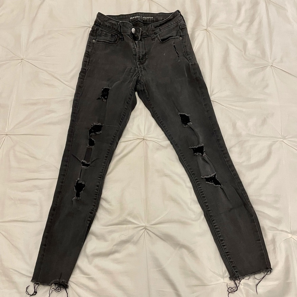 Old Navy Rockstar Skinny Jeans, Distressed Black, Size 4
